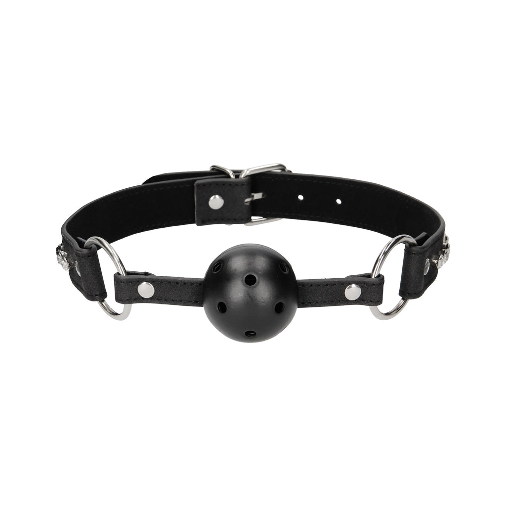 Breathable Ball Gag - with Diamond Studded Straps - Black