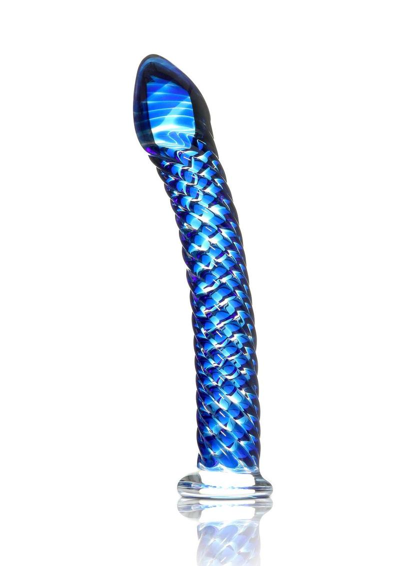 Icicles No. 29 Ribbed Glass G-Spot Dildo 7in - Blue