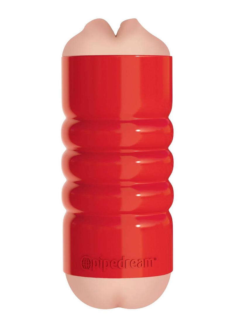 Pipedream Extreme Toyz Tight Grip Mouth & Ass Masturbator - Mouth and Butt - Red/Vanilla