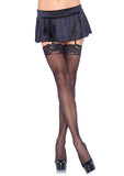 Leg Avenue Sheer Nylon Thigh High with Lace Top - OS - Black