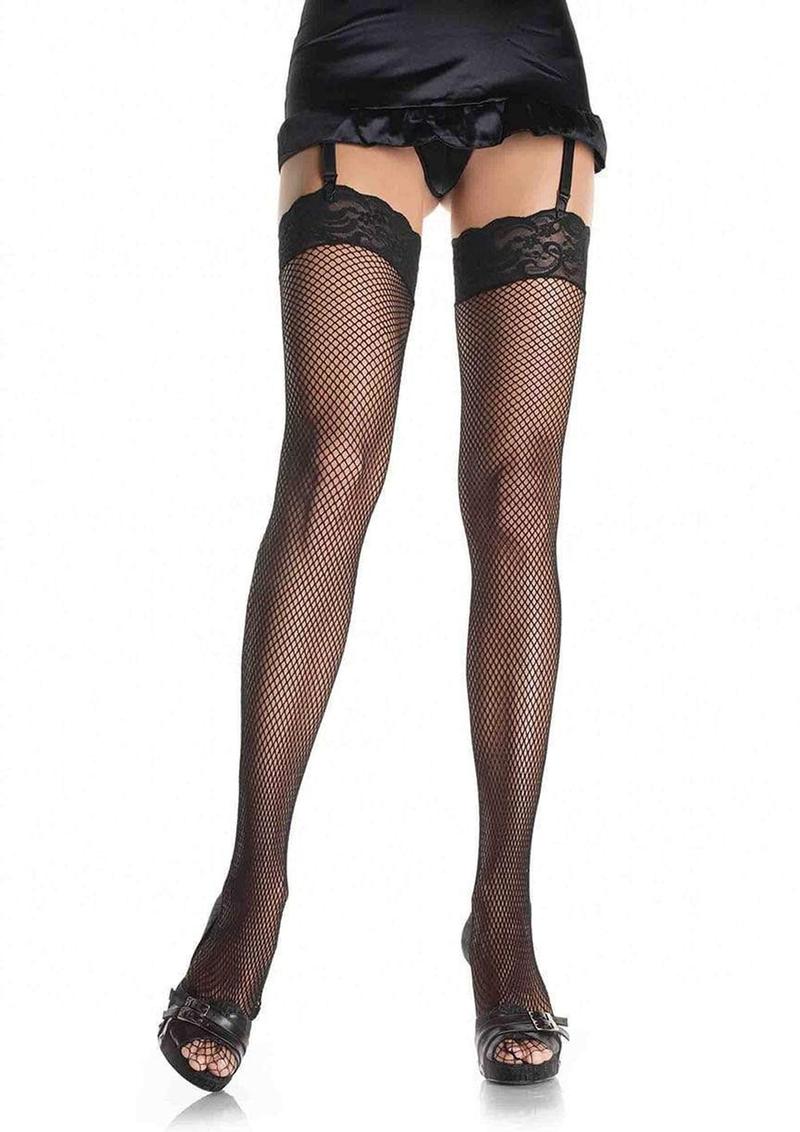 Leg Avenue Fishnet Thigh High with 3in Stretch Lace Top - OS Nude