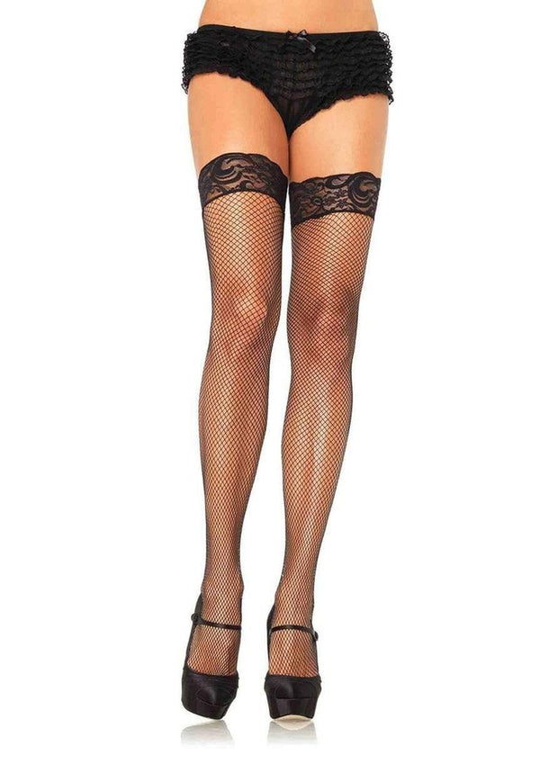 Leg Avenue Stay Up Fishnet Lace Top Thigh High - OS - Black