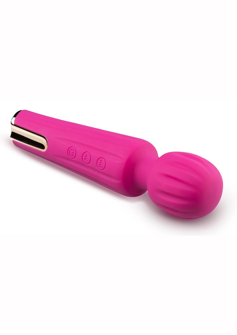 Blush Allana Velvet Rechargeable Silicone Wand Vibrator- Magenta/Rose Gold