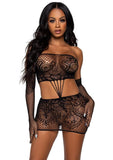 Leg Avenue Strappy Lace Tube Dress and Matching Gloves (2 pieces) - OS - Black