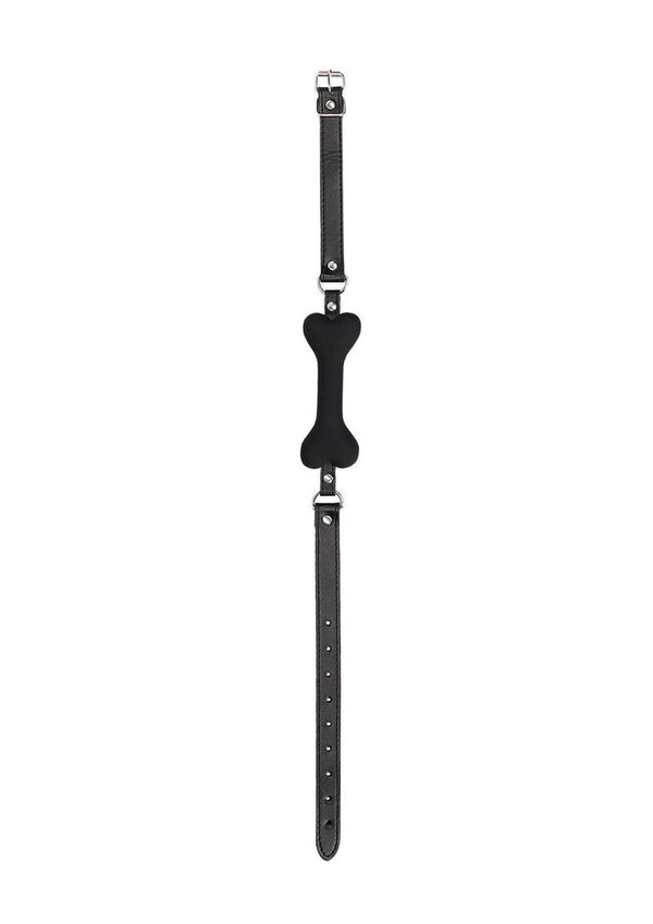 Ouch! Silicone Bone Gag with Adjustable Bonded Leather Straps - Black