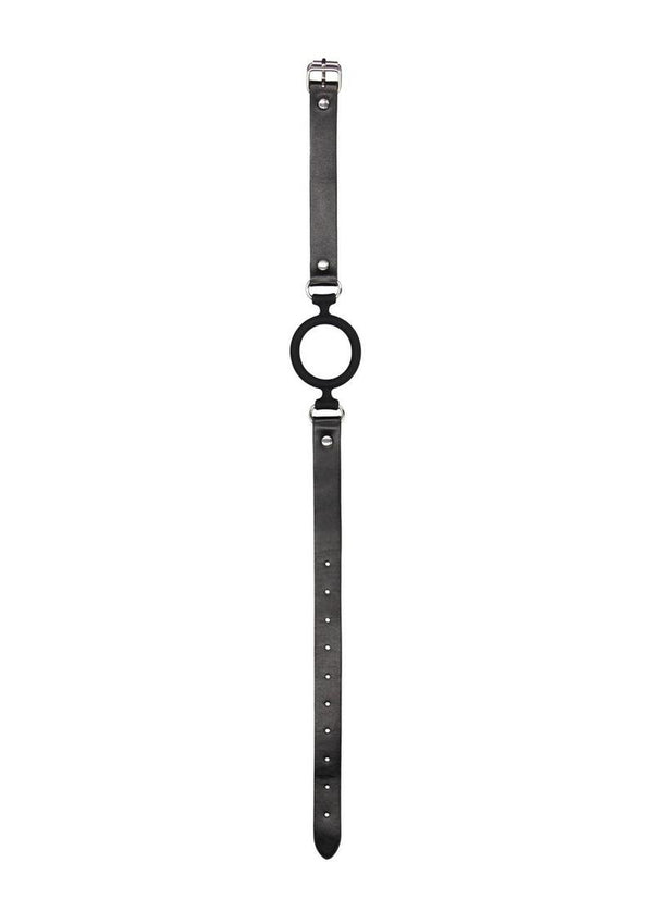 Ouch! Silicone Ring Gag with Adjustable Bonded Leather Straps - Black