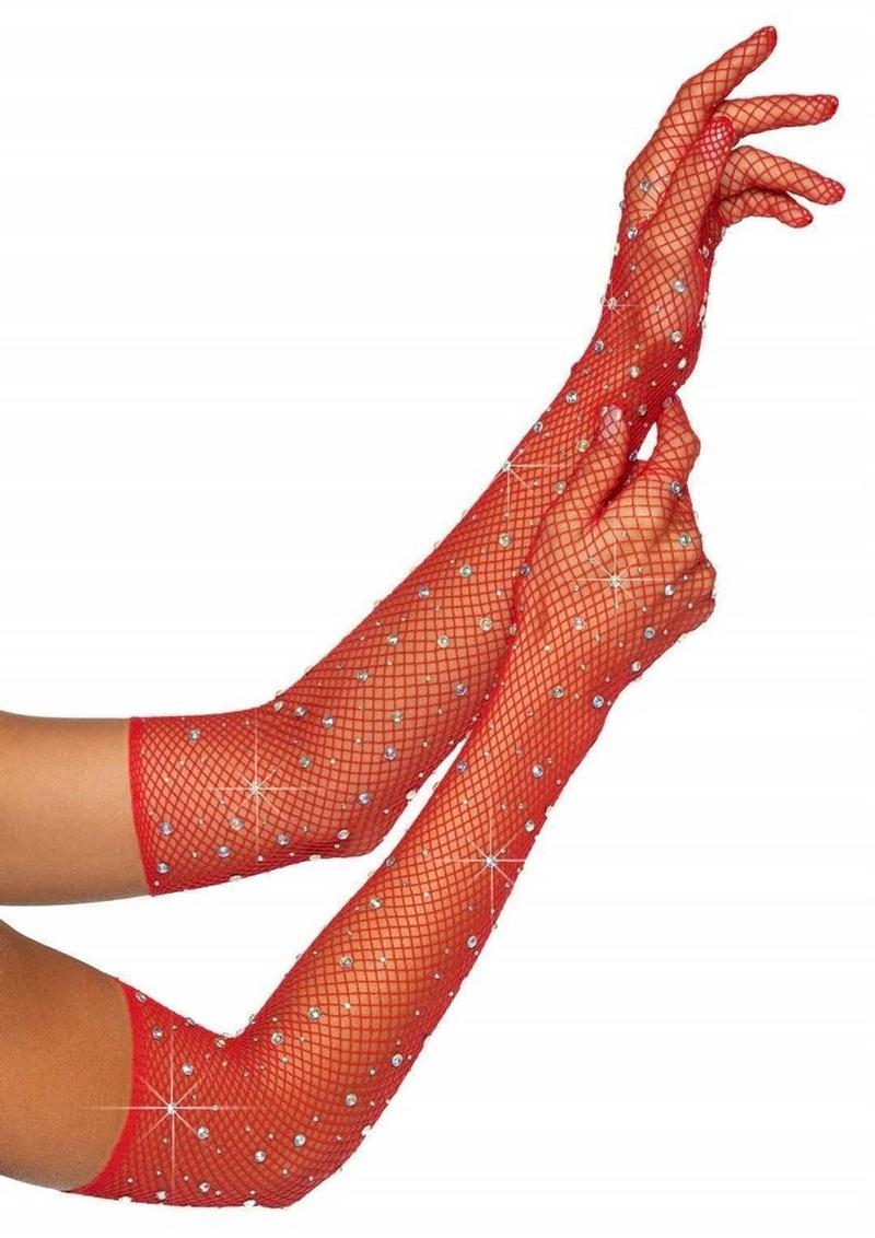 Leg Avenue Rhinestone Fishnet Opera Length Gloves - OS