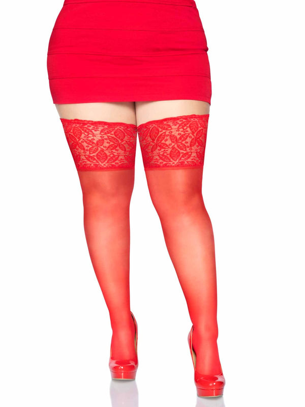 5" Lace Sheer Thigh High - O/SQ, Red