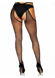 Leg Avenue Scalloped Fishnet Strappy Suspender Hose - OS - Black