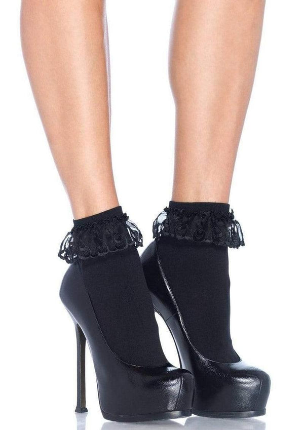 Leg Avenue Anklet with Lace Ruffle - OS - Black
