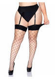 Leg Avenue Spandex Fence Net Stockings with Reinforced Toe and Comfort Wide Band Top - 1X/2X - Black