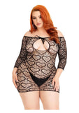 Leg Avenue Seamless Heart Net Mini Dress with Keyhole Tie Front - 1X/2X