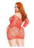Leg Avenue Seamless Heart Net Mini Dress with Keyhole Tie Front - 1X/2X