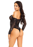 Leg Avenue Rhinestone Net and Lace Off the Shoulder Teddy - OS - Black
