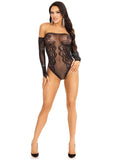 Leg Avenue Rhinestone Net and Lace Off the Shoulder Teddy - OS - Black