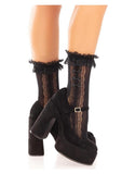 Leg Avenue Lace Ruffle Nylon Anklet with Mini Bow and Heart Accents - OS