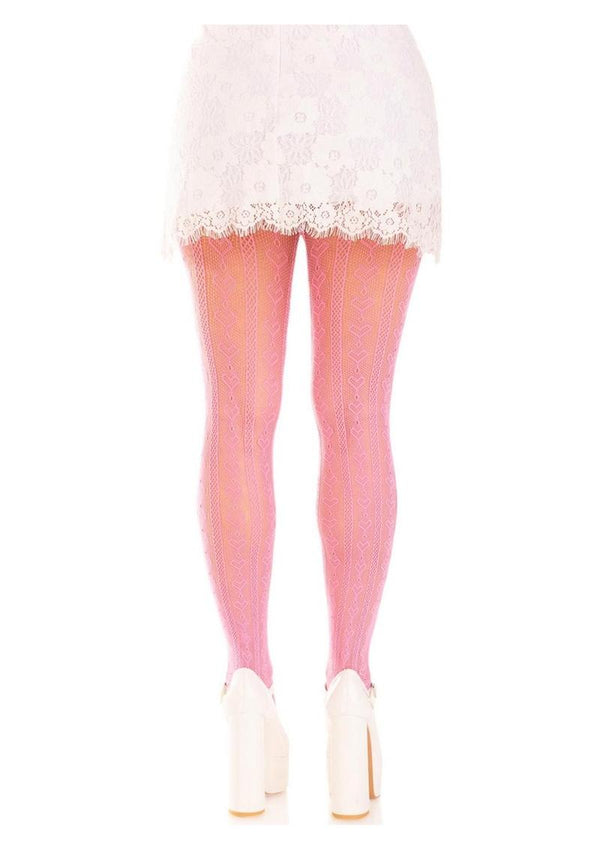 Leg Avenue Sweetheart Striped Net Tights with Keyhole and Mini Bow Detail  Pink