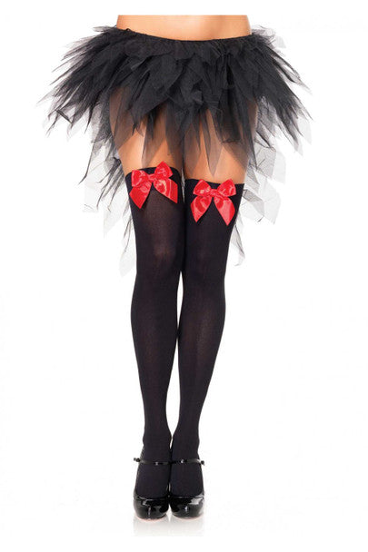 Leg Avenue Black Nylon Thigh Highs With Red Bow One Size
