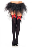 Leg Avenue Black Nylon Thigh Highs With Red Bow One Size