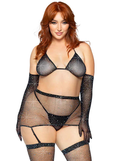 Risk Taker Plus Rhinestone Bra Set