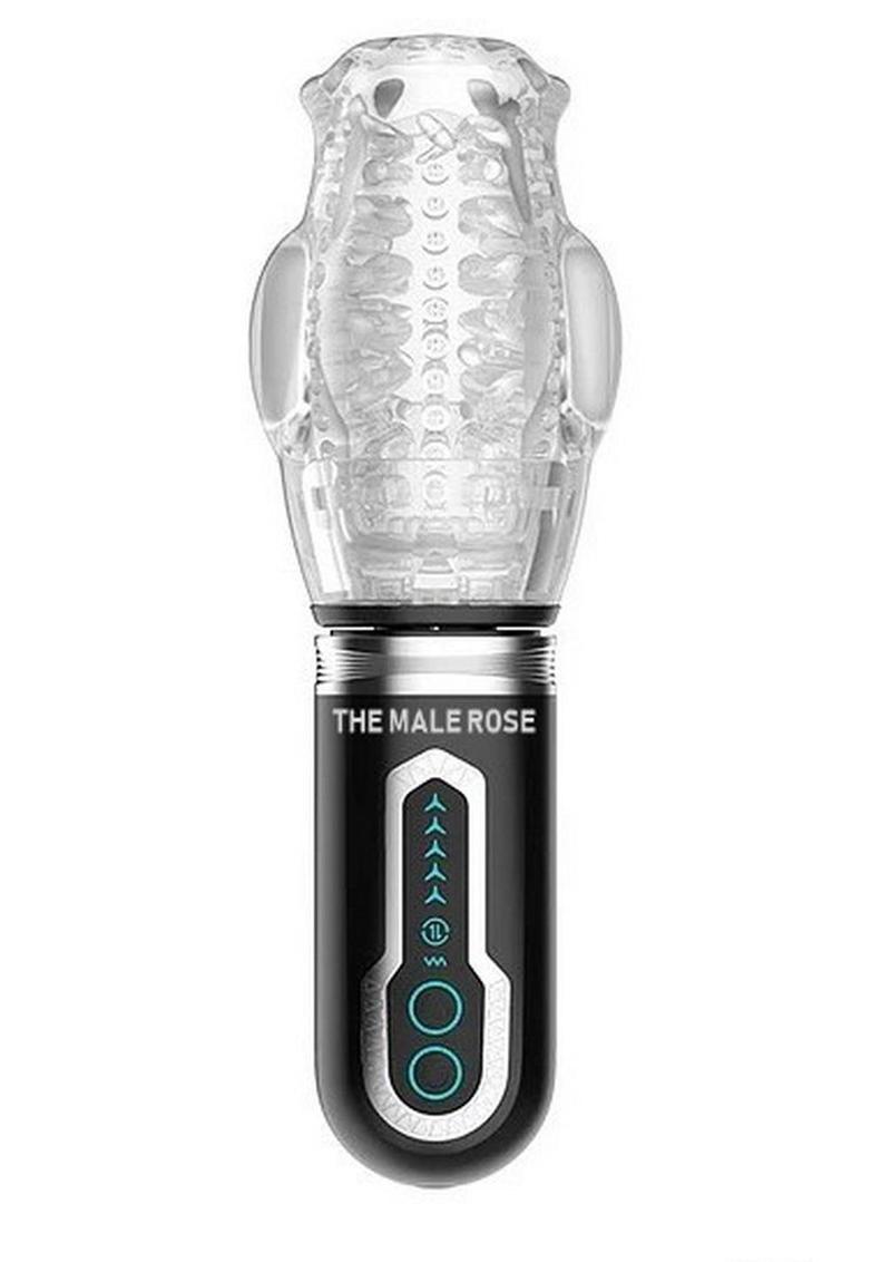 The Male Rose 3 Rechargeable Thrusting Rotating Masturbator - Black/Clear