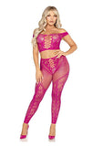 Leg Avenue Net and Lace Off-the-Shoulder Crop Top and Footless Tights (2 Piece)