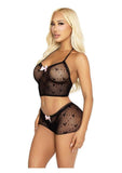 Leg Avenue Mini Heart Trimmed Heart Net Halter Cami and Boy Short Panty (2 Piece) OS