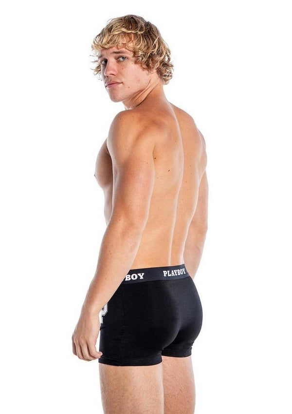 Playboy Mens Varsity Boxer Briefs - Black/White