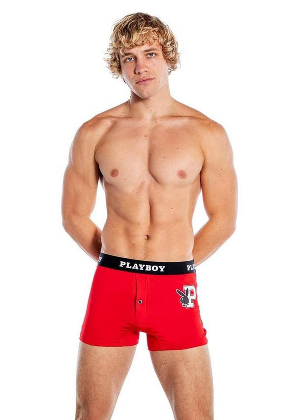 Playboy Mens Varsity Boxer Briefs - Red/White