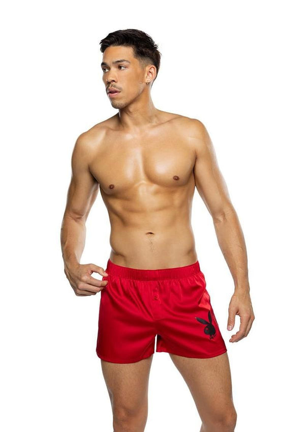 Playboy Men's Burnout Bunny Boxer Briefs  - Red
