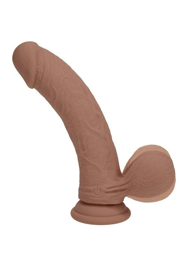 RealRock Rechargeable Silicone Dual Layered Vibrating Curved Dildo with Weighted Balls 8in