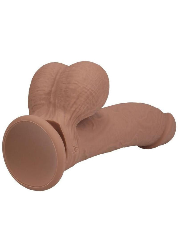 RealRock Rechargeable Silicone Dual Layered Vibrating Curved Dildo with Weighted Balls 8in