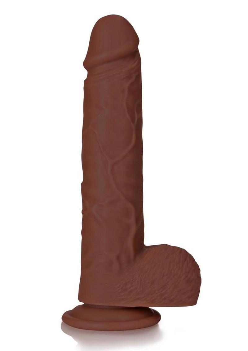 RealRock Realistic Skin Straight Realistic Dildo with Balls and Suction Cup 9in - Chocolate