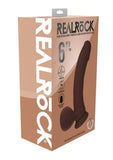 RealRock Rechargeable Silicone Dual Layered Vibrating Curved Dildo with Weighted Balls 6in - Chocolate