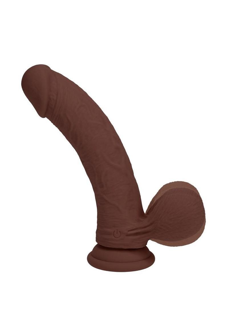 RealRock Rechargeable Silicone Dual Layered Vibrating Curved Dildo with Weighted Balls 6in - Chocolate