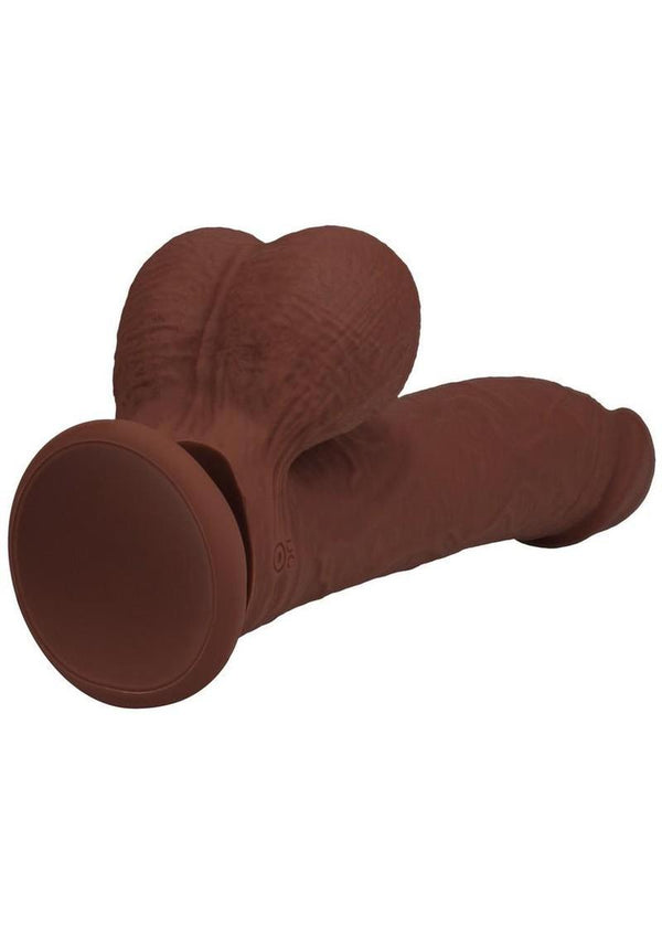 RealRock Rechargeable Silicone Dual Layered Vibrating Curved Dildo with Weighted Balls 6in - Chocolate
