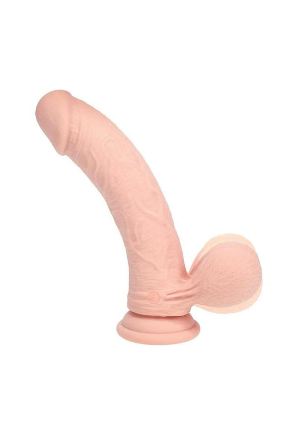 RealRock Rechargeable Silicone Dual Layered Vibrating Curved Dildo with Weighted Balls 7in
