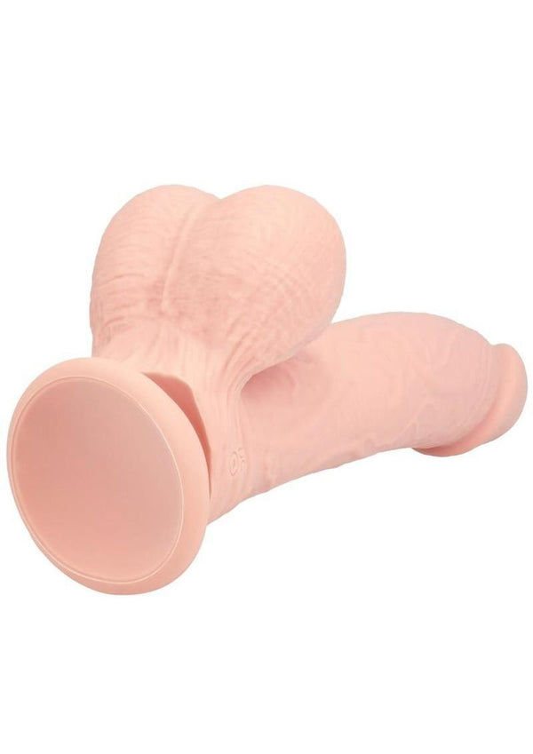 RealRock Rechargeable Silicone Dual Layered Vibrating Curved Dildo with Weighted Balls 7in