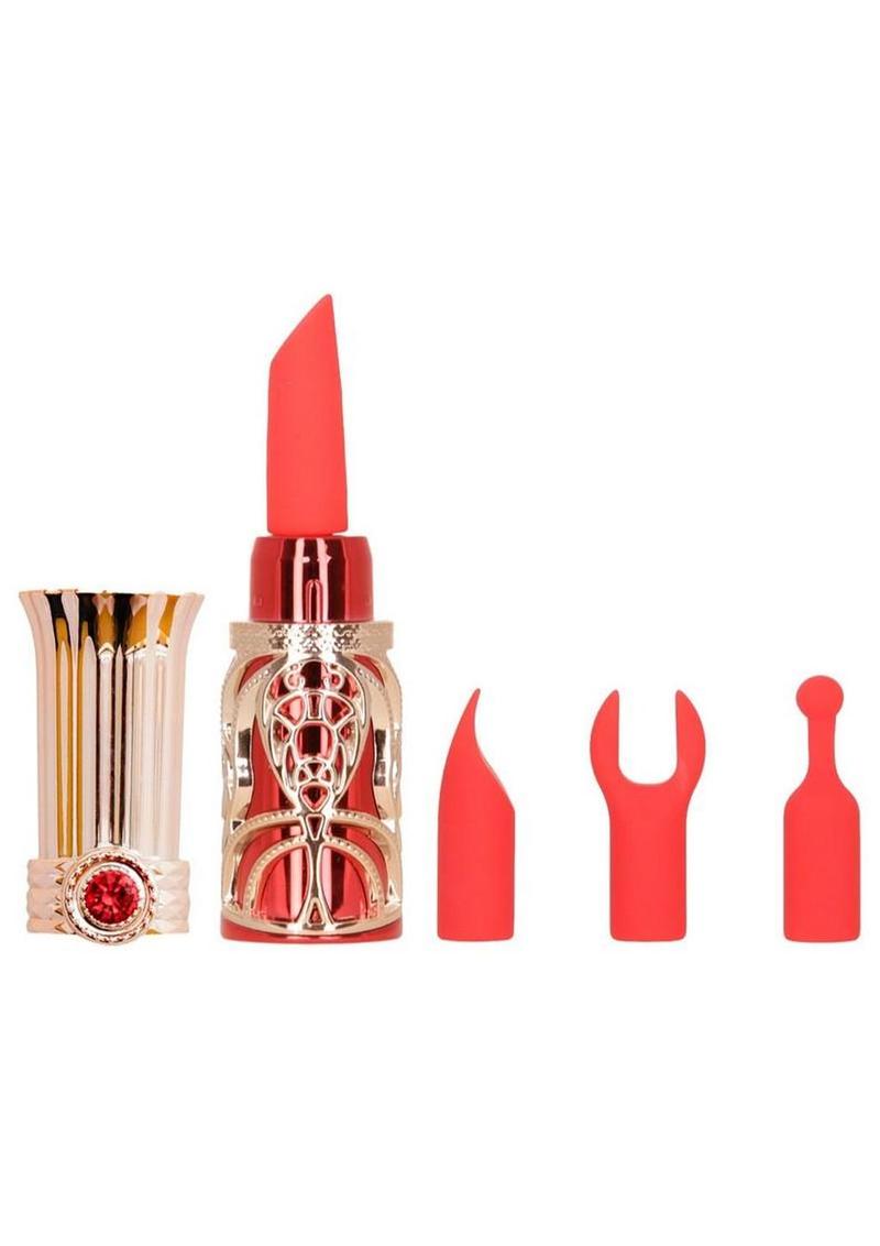 Ruby Kiss Lipstick Rechargeable Silicone Clitoral Stimulator Set - Red/Rose Gold