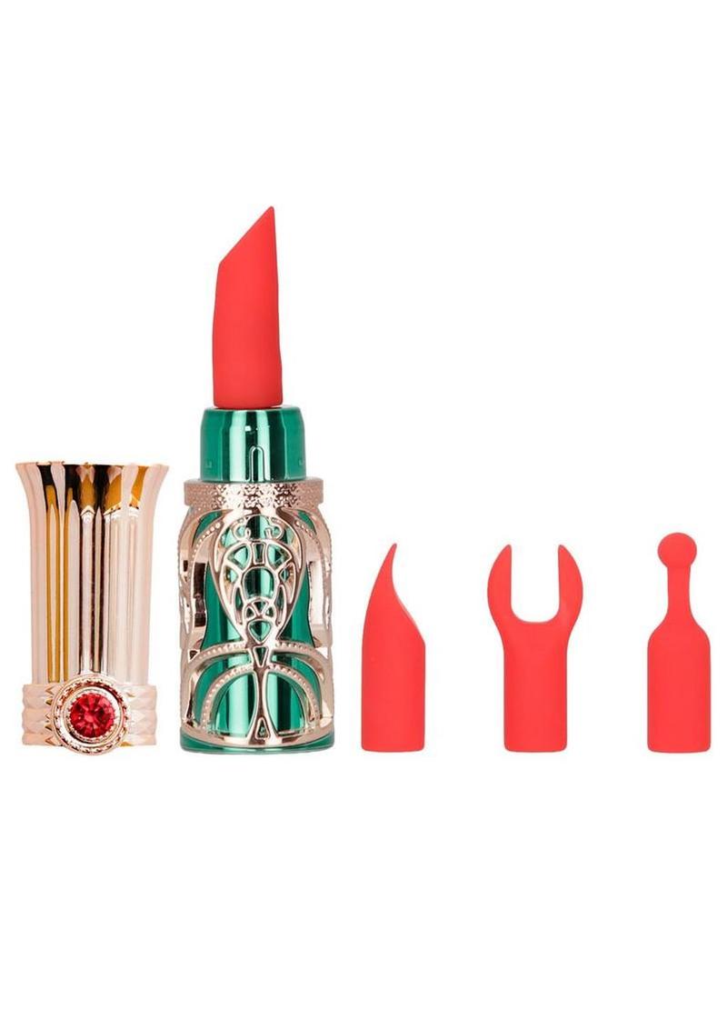 Emerald Kiss Lipstick Rechargeable Silicone Clitoral Stimulator Set - Green/Rose Gold