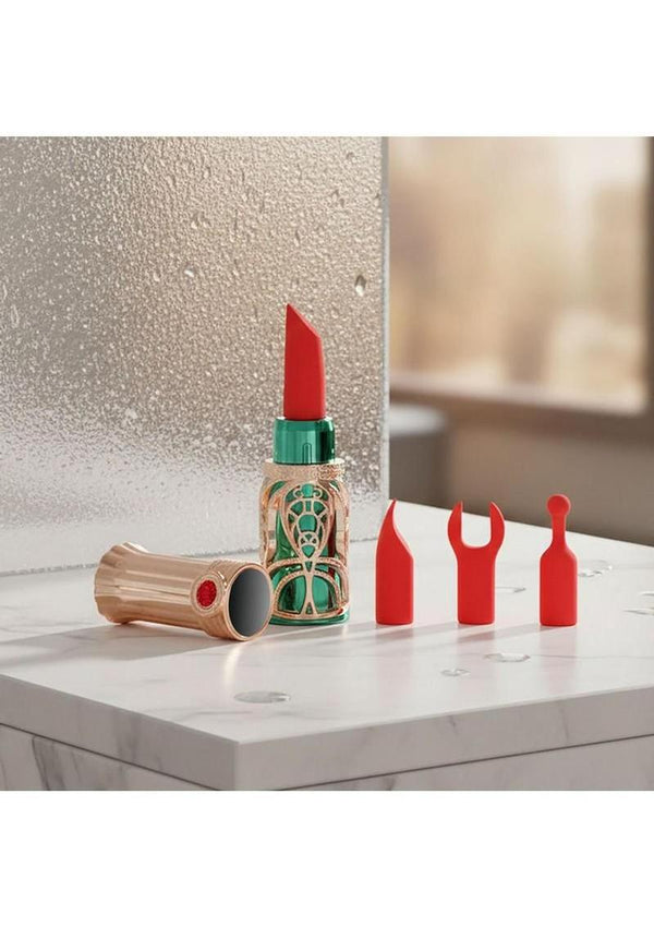 Emerald Kiss Lipstick Rechargeable Silicone Clitoral Stimulator Set - Green/Rose Gold