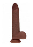 RealRock Dual Layered Silicone Realistic Vibrating Thrusting Dildo with Balls and Suction Cup 8in