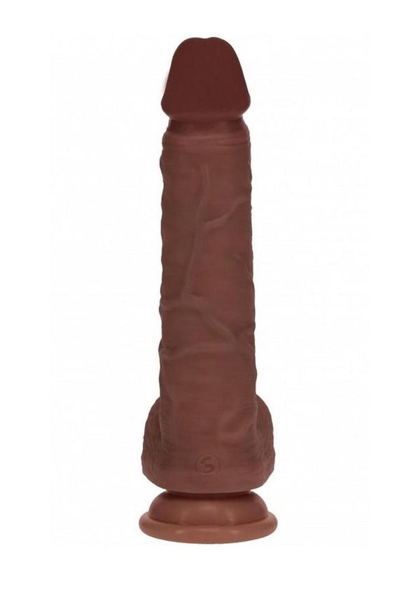 RealRock Dual Layered Silicone Realistic Vibrating Thrusting Dildo with Balls and Suction Cup 8in