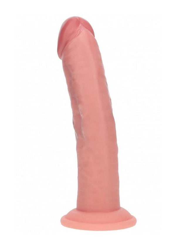 Realrock Dual Layered Rechargeable Silicone Curved Realistic Vibrating Dildo with Suction Cup 8in