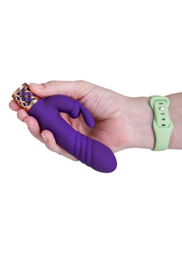 Pillow Talk Secrets Sensual Rechargeable Silicone Dual Thrusting Rabbit Wand - Purple/ Rose Gold