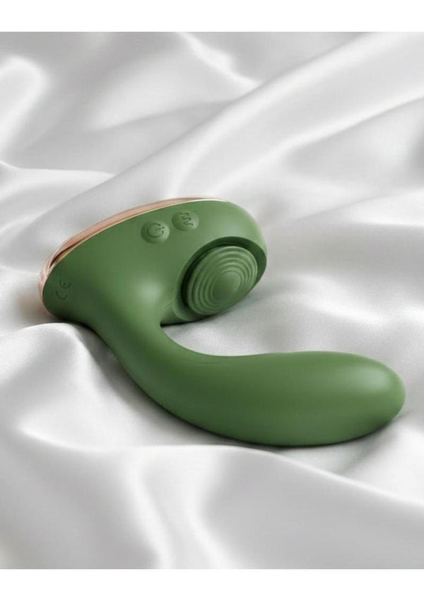 Swan Reign Rechargeable Silicone Dual Stimulating Vibrator - Green