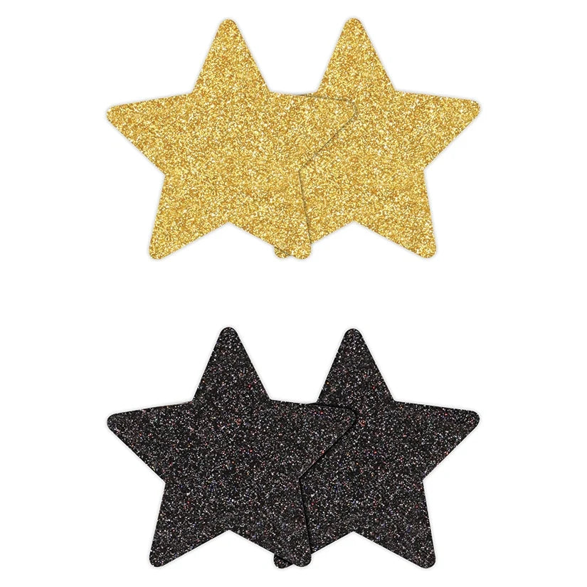 Pretty Pasties - Glitter Stars - Black/Gold - 2 Pair