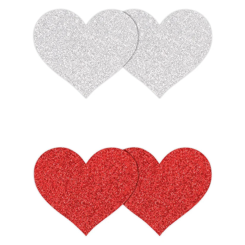 Pretty Pasties - Glitter Hearts - Red/Silver - 2 Pair