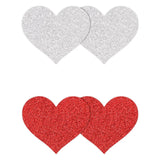 Pretty Pasties - Glitter Hearts - Red/Silver - 2 Pair