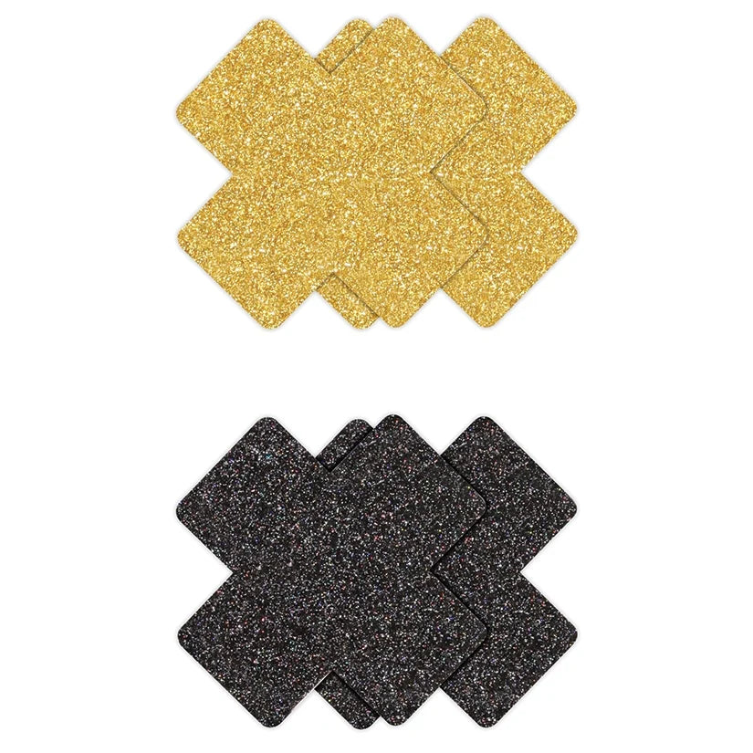 Pretty Pasties - Glitter Cross - Black/Gold - 2 Pair